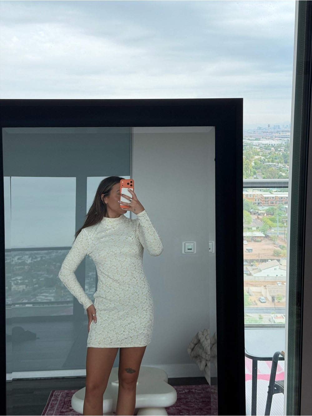 Elegant Cream Lace Long-Sleeve Mini Dress